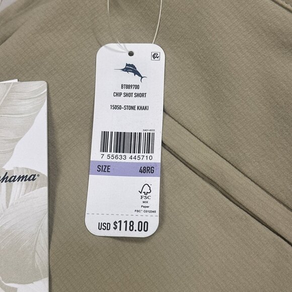 Tommy Bahama Men's Big & Tall Size 48RG Stone Khaki Chip Shot Performance Shorts - Picture 11 of 11